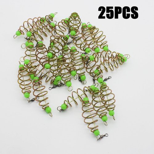 Yinprwi 25PCS Fishing Feeder Bait Cage Basket Feeder Basket Bait Thrower,Olive Shape Spring Fishing Bait Cage Holder Fishing Accessories Lure Feeder Carp Lure Fish with Pendant Bead
