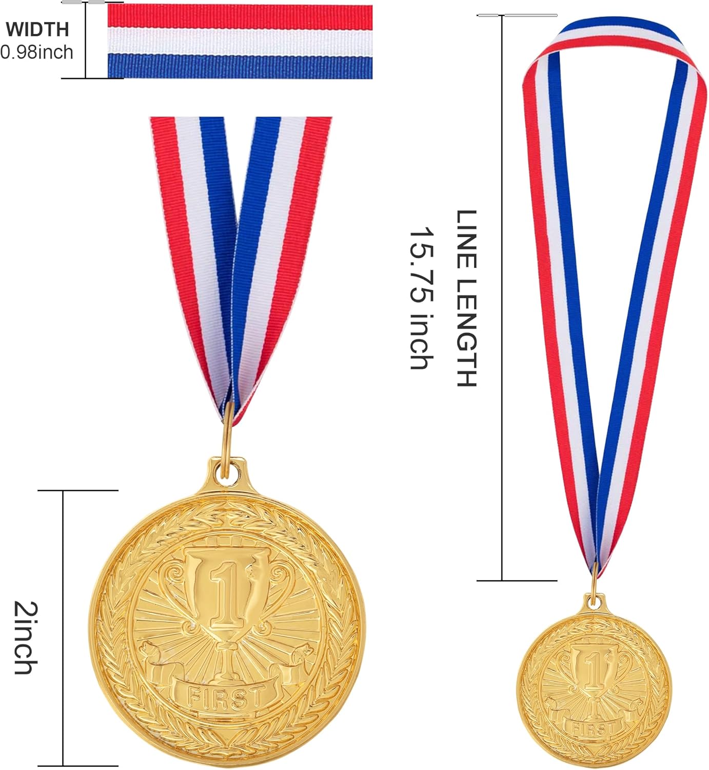 12 Pieces Gold Silver Bronze Award Medals, 1st 2nd 3rd Award Medals Metal Winner Medals Prizes with Neck Ribbon for Sports, Competitions, Olympic Style, 2 Inches
