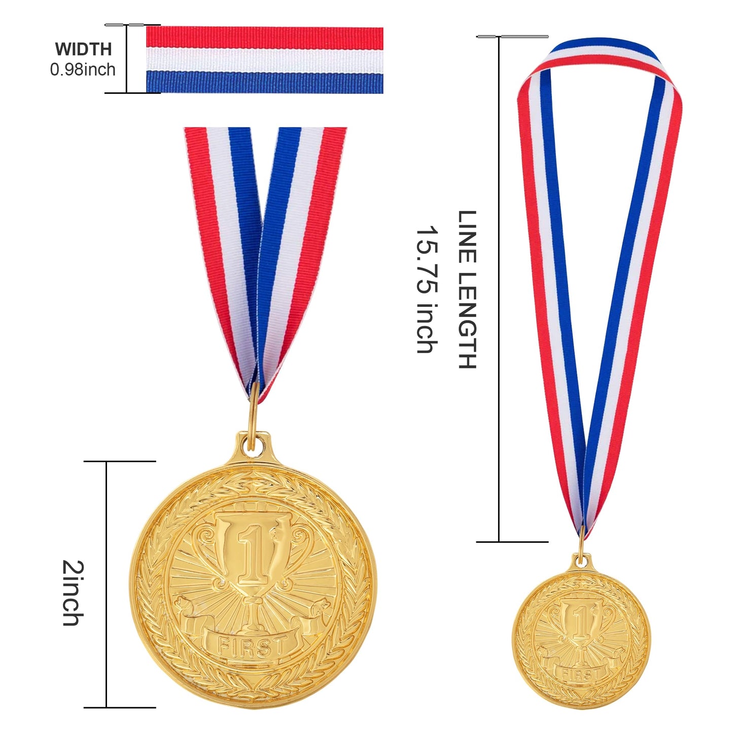 Dyshri 12 Pieces Gold Silver Bronze Award Medals, 1st 2nd 3rd Award Medals Metal Winner Medals Prizes with Neck Ribbon for Sports, Competitions, Olympic Style, 2 Inches