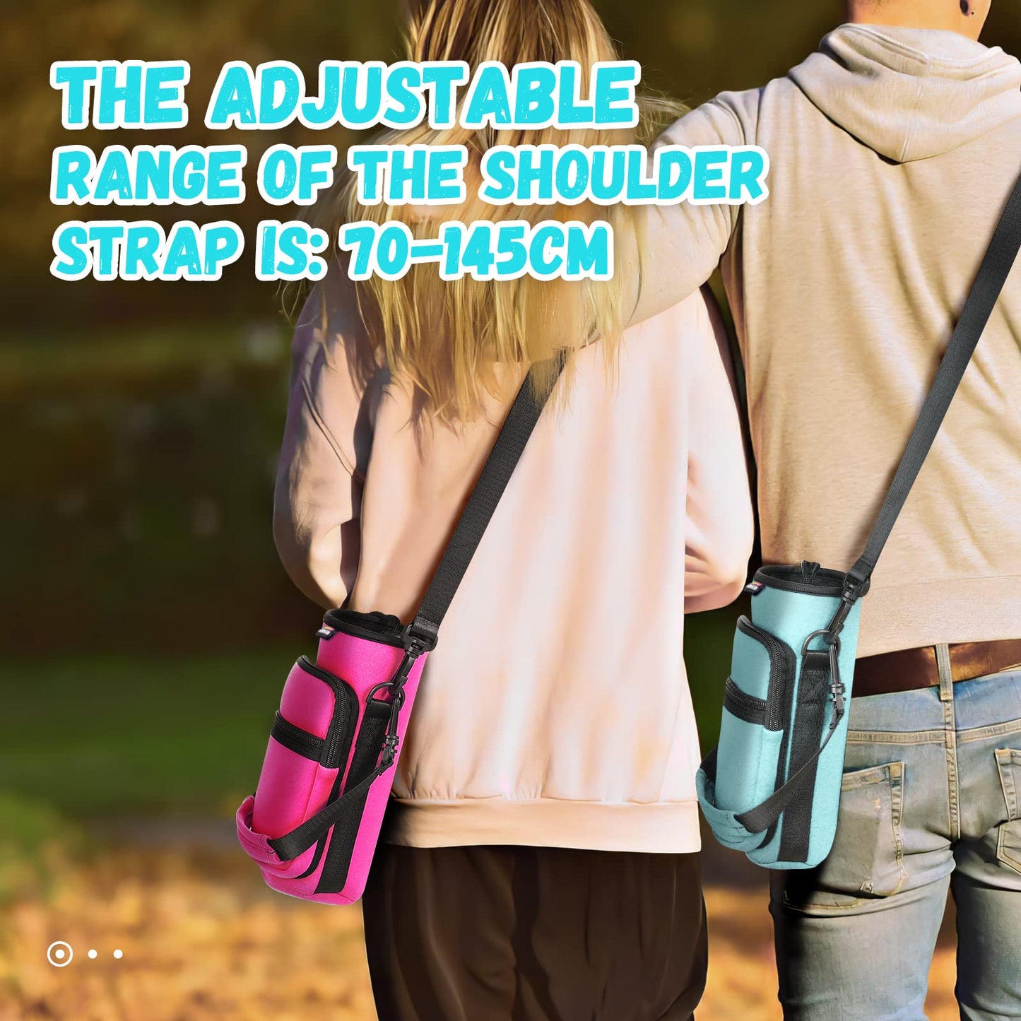 Nuovoware Water Bottle Carrier Bag, 25oz/32oz Pouch Holder, Adjustable Shoulder Hand Strap 2 Pocket Sling Neoprene Sleeve Sports Water Bottle Bag for Men Women Hiking Travelling, Dusty Blue