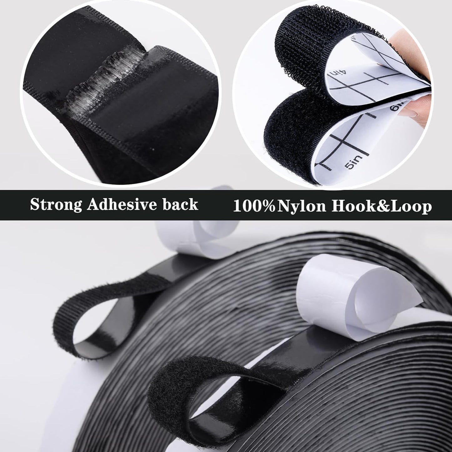 Navona 30Ft x 1 Inch Hook and Loop Strips with Adhesive, Heavy Duty Self Adhesive Hook and Loop Tape with Measuring Scale Backing for Home, Office, School & DIY Projects, Black