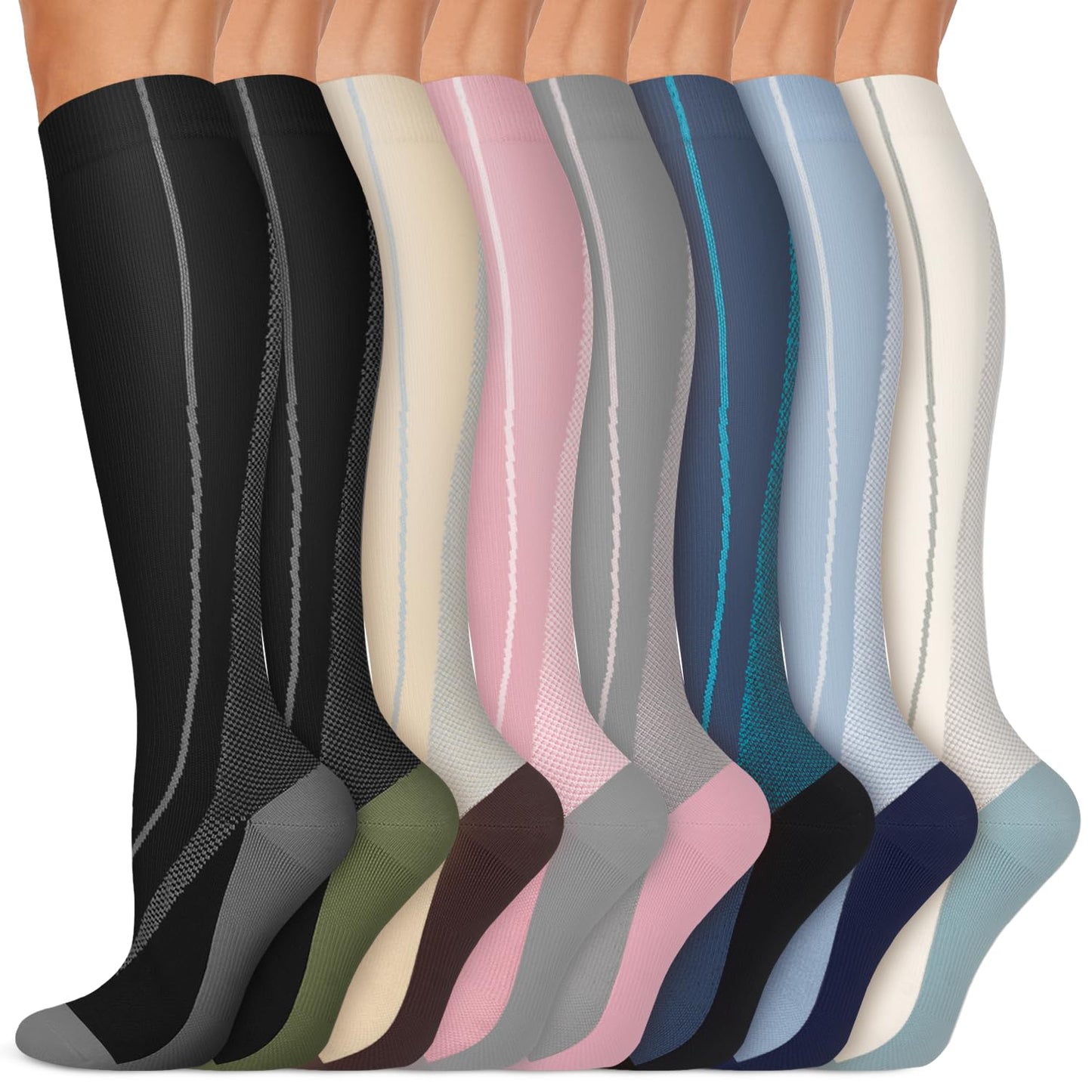 Iseasoo Copper Compression Socks 15-20 mmHg for Men & Women 8 Pairs – Circulation Support for Nurses, Travel, Running, Hiking, Soccer（S/M）