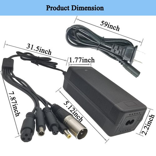Electric Bike Charger 48V, 54.6V 2A Charger (5 Plugs) Fast Universal for 48V Lithium Battery, Compatible with Ebike, One Wheel, Electric Bicycle, Scooter, Rad Power Bike