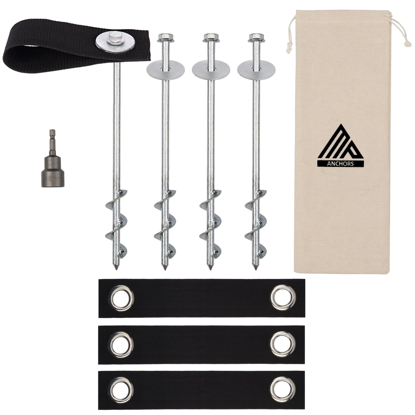 12" Set of 4 - Trampoline Anchor Kit - Trampoline Stakes Anchors High Wind - Ground Anchors Heavy Duty - Trampoline Wind Stakes - Ground Stakes Heavy Duty
