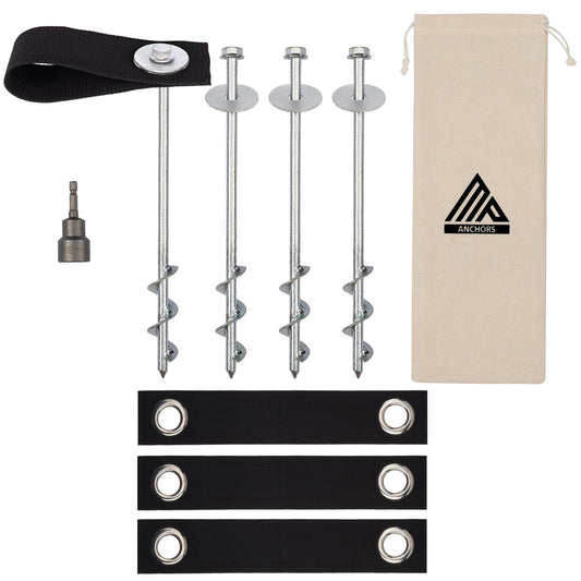 12" Set of 4 - Trampoline Anchor Kit - Trampoline Stakes Anchors High Wind - Ground Anchors Heavy Duty - Trampoline Wind Stakes - Ground Stakes Heavy Duty