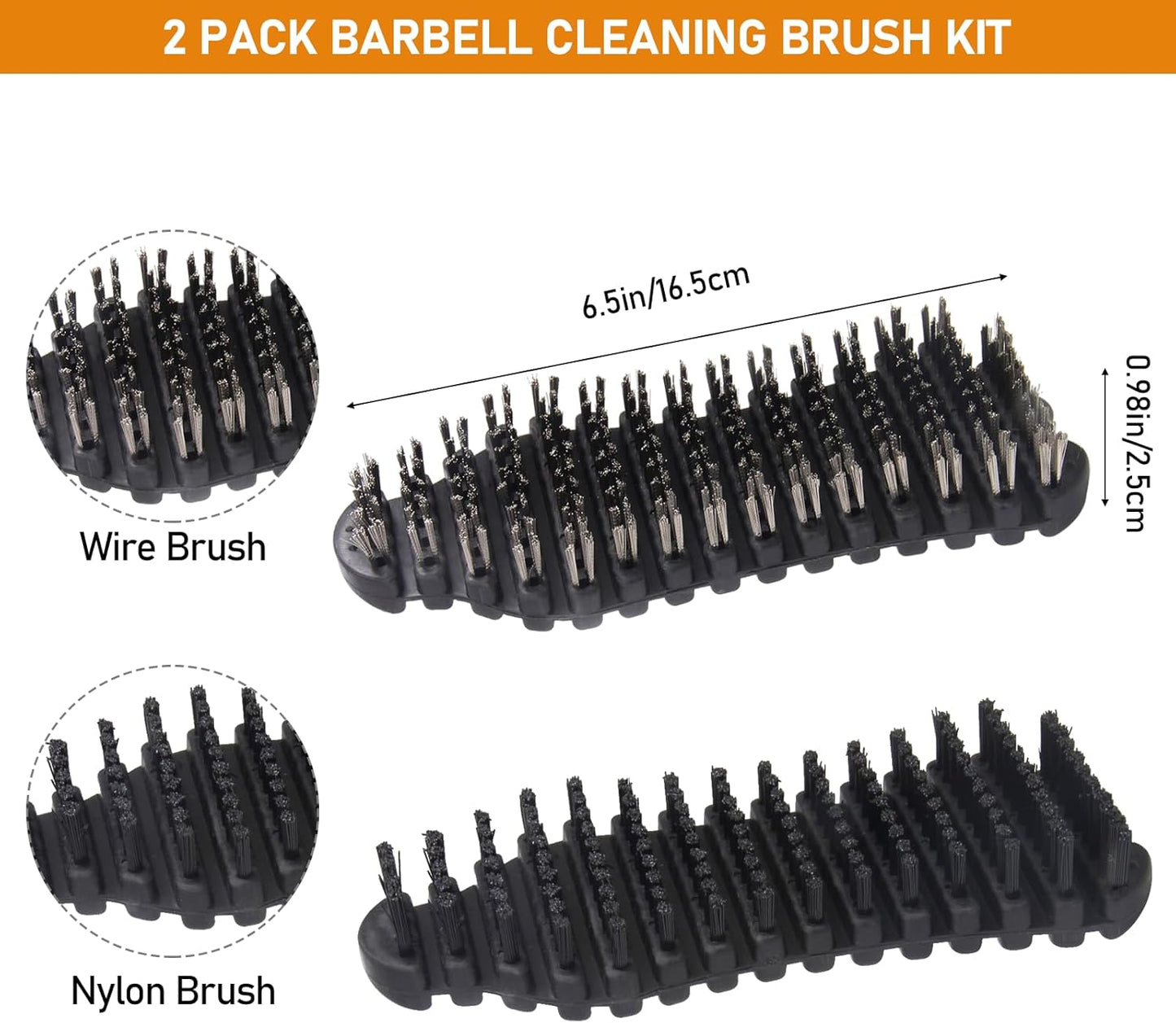2 Pack Barbell Cleaning Brush Kit, Nylon and Wire Barbell Brush for Cleaning Weighted Bars, Cleaning Supplies Stiff Brush for Strength Training Bars, Barbell, Dumbbells, Weight Trays