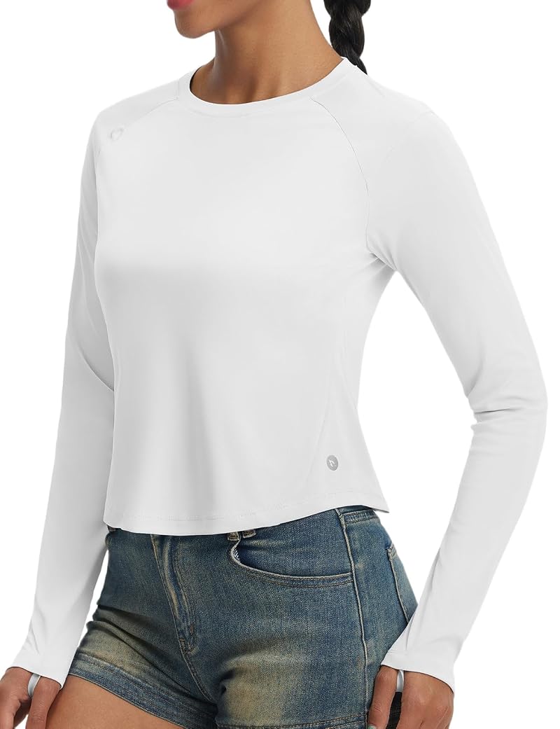 baleaf Women's Sun Shirt Crop Long Sleeve Top - White, Large