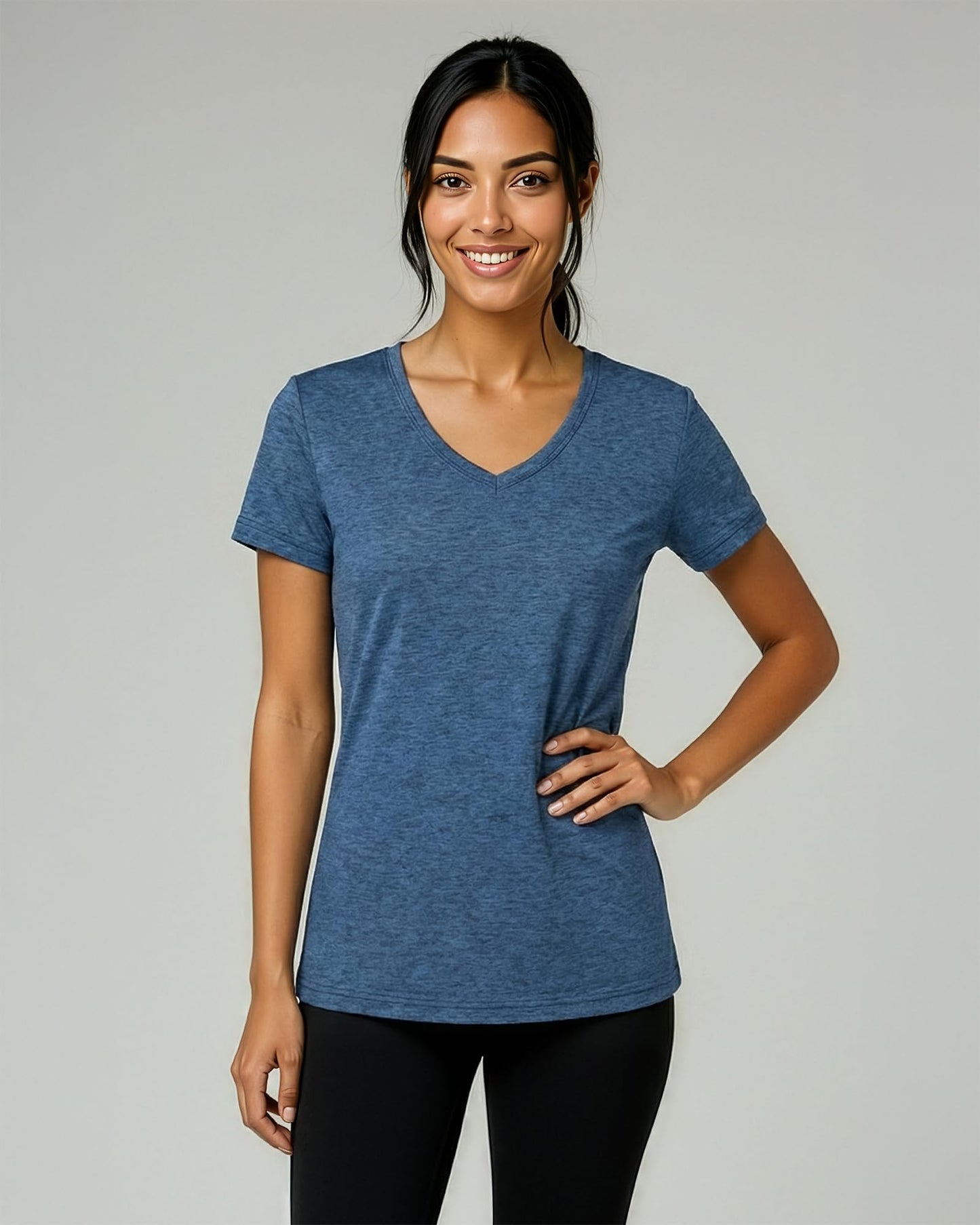 Real Essentials 5 Pack: Women's Dry-Fit Short Sleeve V Neck T Shirt Workout Fitness Yoga Top Tee, Set 8, XXL