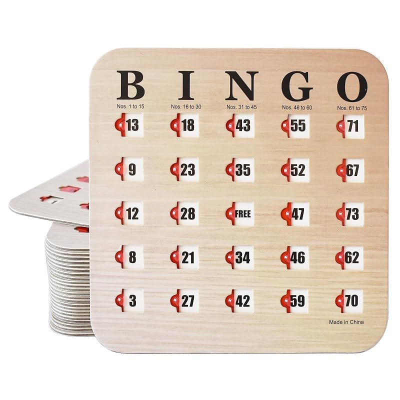 Woodgrain Reusable Travel Bingo Cards with Sliding Windows – 25 Pack