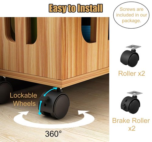 Storage Organizer Home Gym Yoga Mat Basket with Wheels, Solid Wood Yoga Mat Storage for Foam Roller Badminton Rackets Baseball Bats, Home Gym Decor/Yoga Accessories