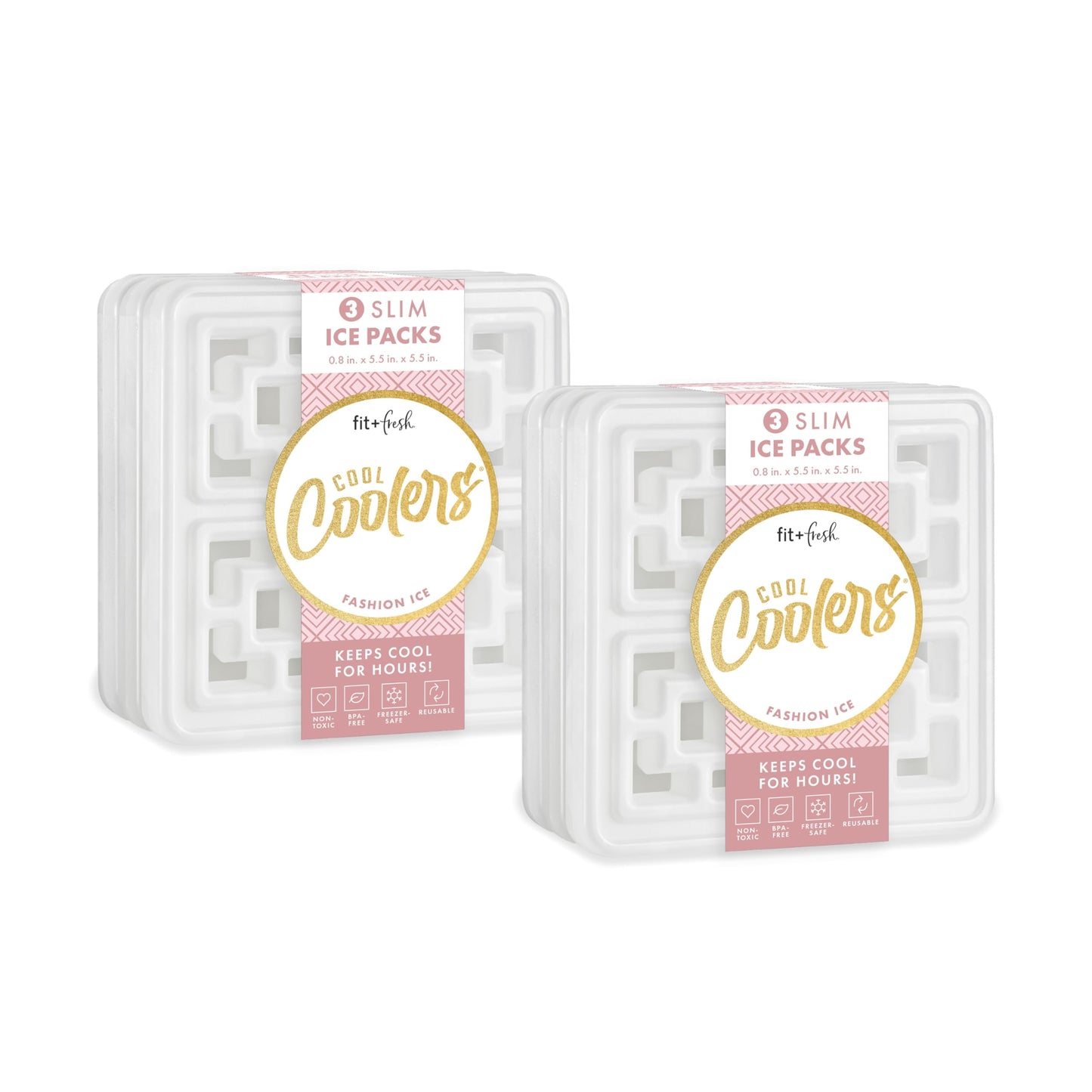 Cool Coolers Large Fashion Ice by Fit & Fresh, 6pk Ice Blocks for Lunchboxes, Quick Freeze, Space Saving, Stylish Reusable Freezer Packs for Coolers, Pearl White
