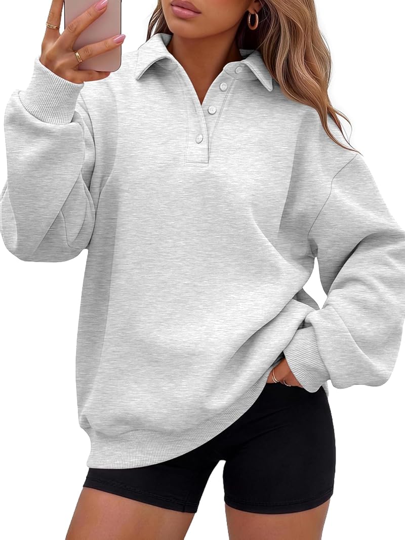 Grey Large Trendy Queen Polo Collar Oversized Sweatshirt
