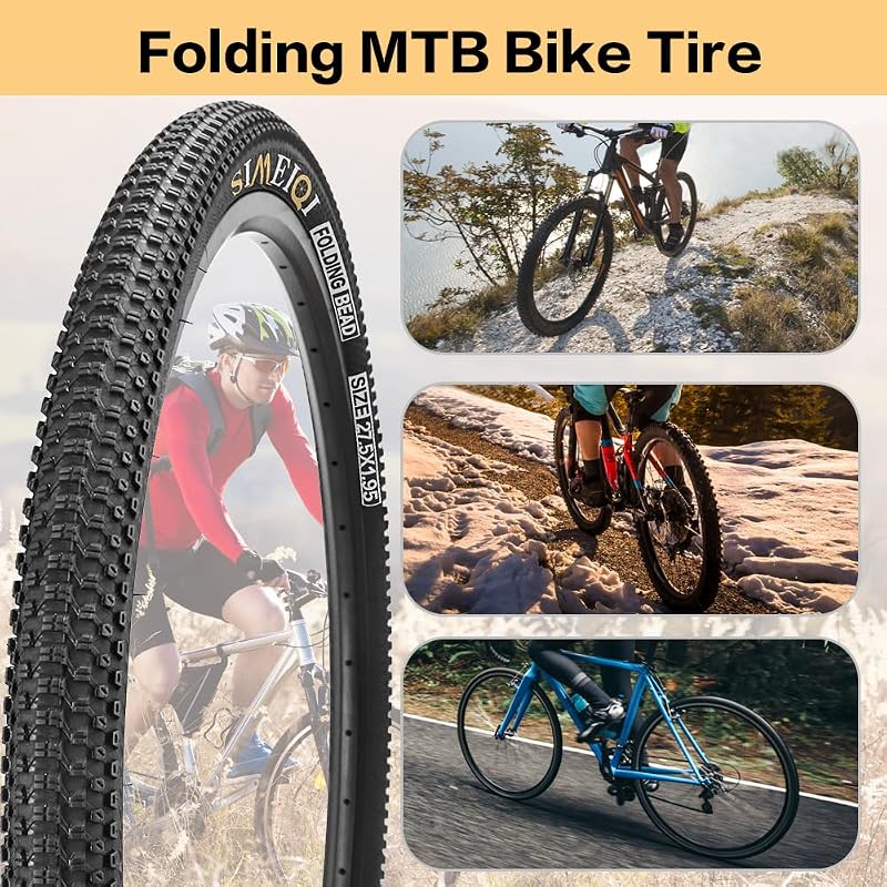 SIMEIQI 27.5 x 1.95 Inch Folding Bicycle Tires – 3mm Puncture-Protection, Two Pack