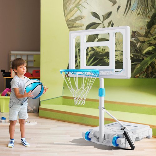 Skytime Pool Basketball Hoop Poolside, Stainless Steel Rust-Proof 32" Portable Basketball Hoop Outdoor, Height Adjustable Swimming Pool Basketball Goal Set, Perfect for Swimming Pool & Home Play,25L