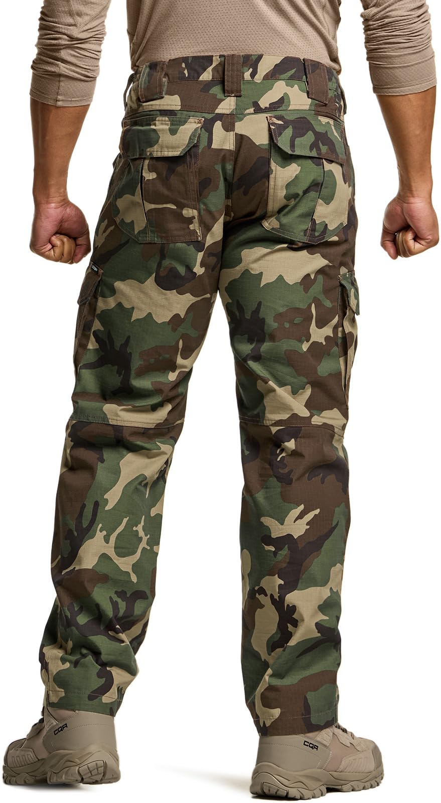 CQR Men's Tactical Pants, Water Resistant Ripstop Cargo Pants, Lightweight EDC Work Hiking Pants, Outdoor Apparel, Duratex Mag Pocket Print Woodland Camo, 32W x 32L