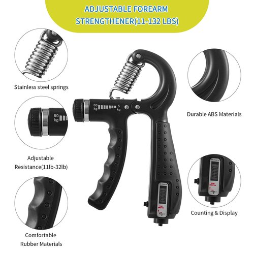 7PCS Grip Strength Trainer Kit, 2 Adjustable Forearm Resistance Grips, Finger Stretchers, Grip Ring, Hand Squeeze Ball, Finger Exercises, User Manual, Suitable for Hand Training, Suitable for Everyone