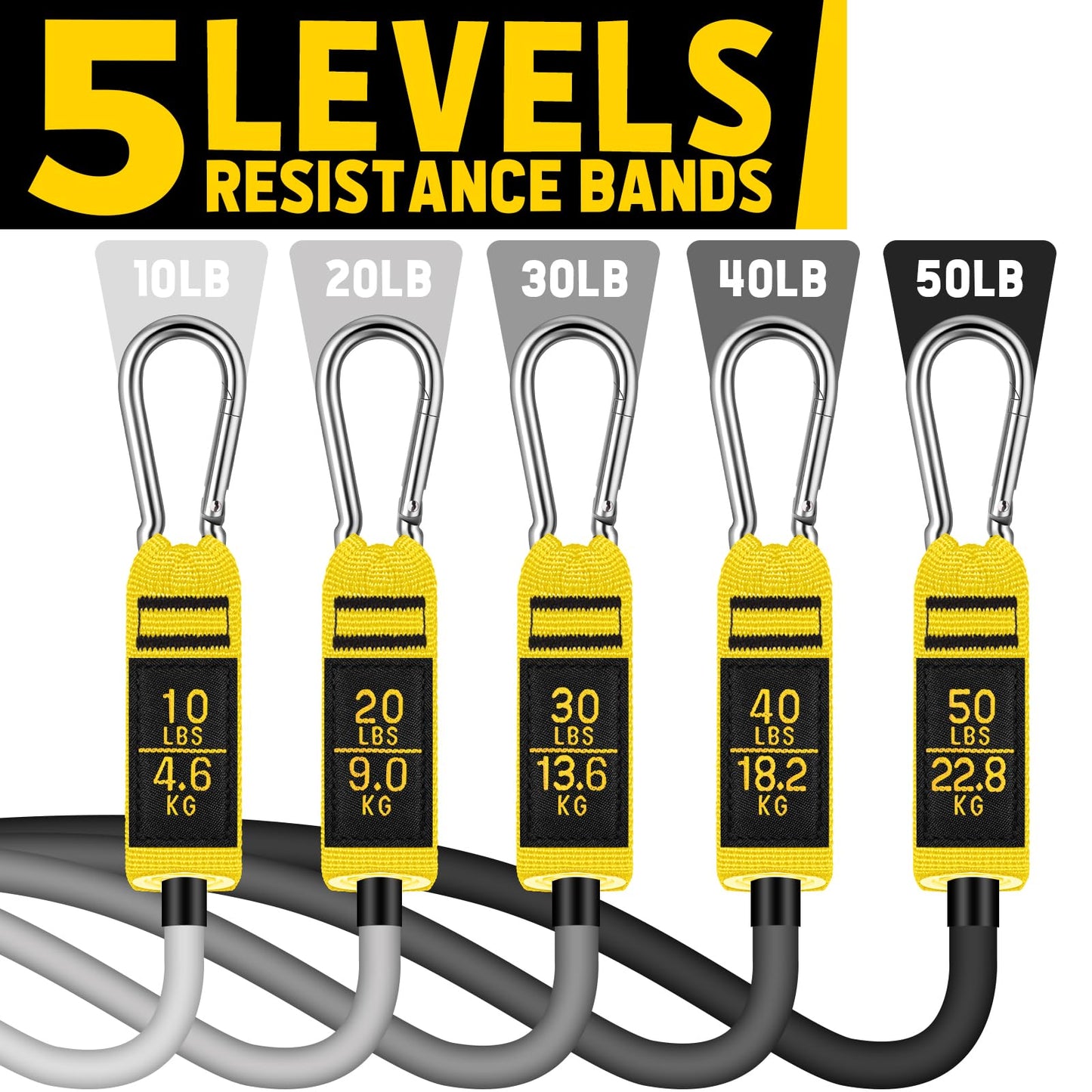 WALITO Resistance Bands Set - Exercise Bands with Handles, Door Anchor, Legs Ankle Straps, for Heavy Resistance Training, Physical Therapy, Muscle Training, Yoga, Home Workouts, Gym (Yellow 150Lbs)