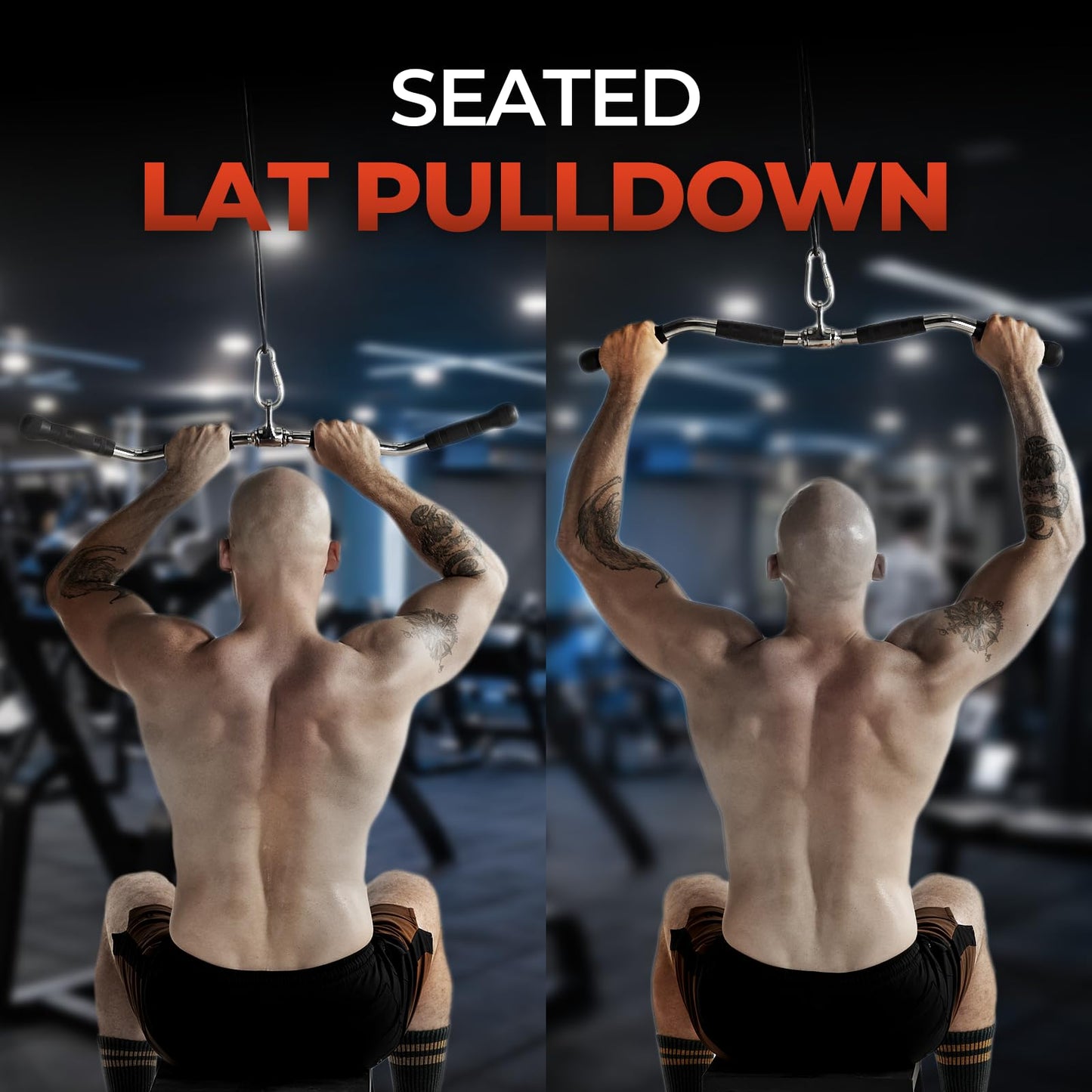 Yes4All Curl LAT Pull Down Bar 30" - Wide Grip with Rubber Handles, Press Down Bar Cable Attachment, Tricep Press Down Attachment for Row Machine & Cable Machine