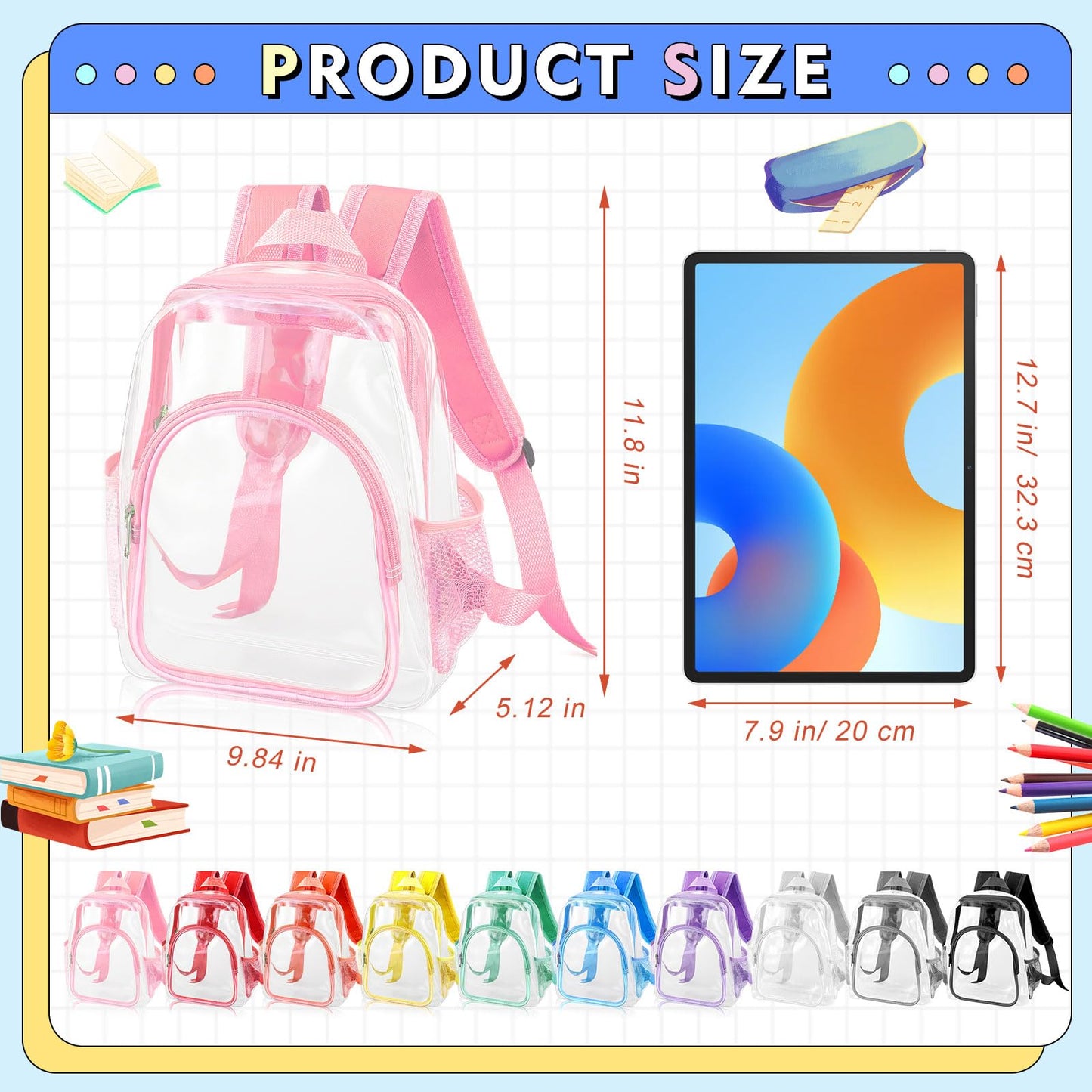 Aliceset 30 Pcs Clear Backpack Bulk Heavy Duty Clear Bookbag Transparent Waterproof Color Back Packs Donation Sports Stadium (12 Inch)