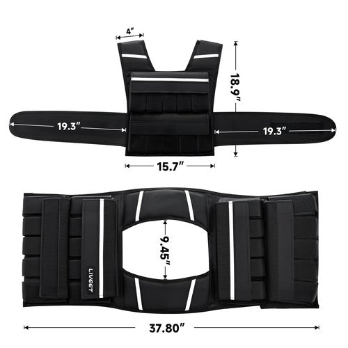 Liveet Adjustable Weighted Vest for Men Women, 60lb Weight Vest with 20 Removable Weights, Heavy Duty Running Vest with Reflective Strips for Walking Strength Training Calisthenics