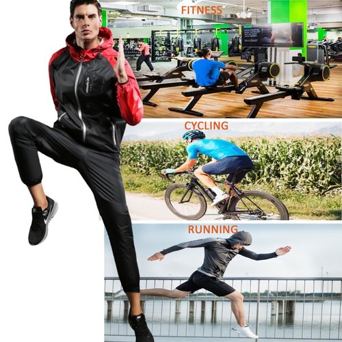 scosao Sauna Suit for Men Sweat Sauna Jacket Gym Workout Exercise Sweat Suits Long Sleeve Zipper Shirt with Hood Top,Black,XXL