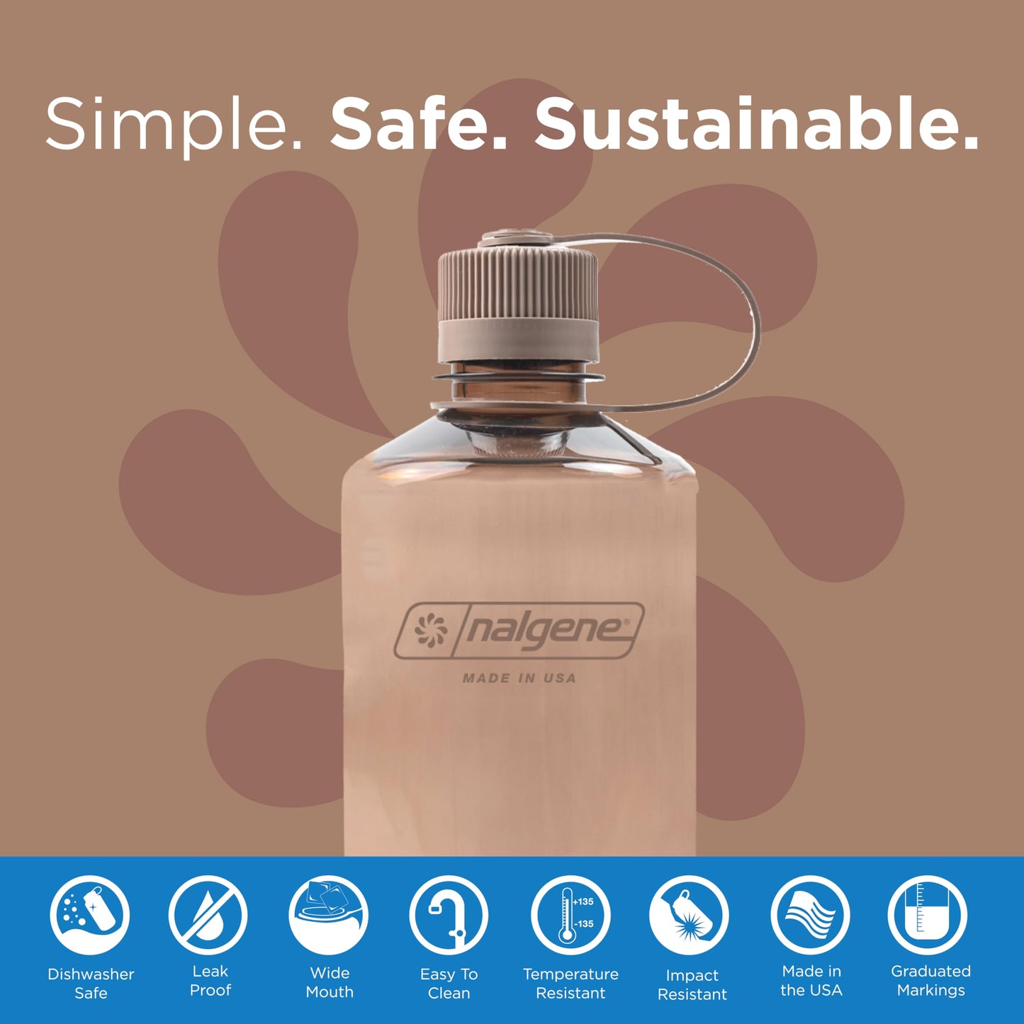Nalgene 32 oz Narrow Mouth Water Bottle | BPA-Free, Durable & Leak Proof, Lghtweght Bottle for Hkng, Gym & Travel, Mocha (Pack of 6)