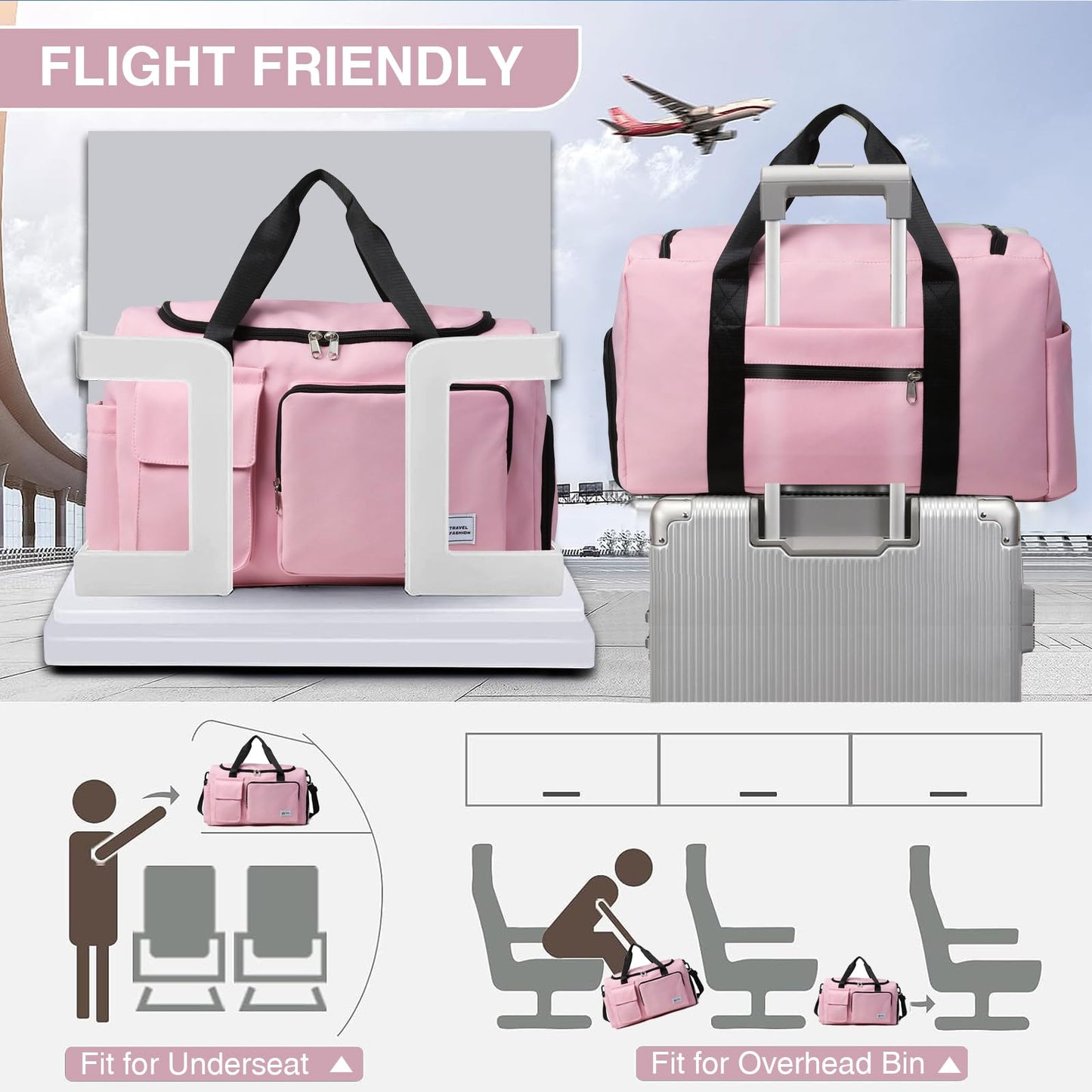 Small Gym Bag for Women, Waterproof Travel Duffle Bag Carry On Weekender Bag with Shoe Compartment & Wet Pocket, Gym Tote Bag for Travel, Workout, Sport