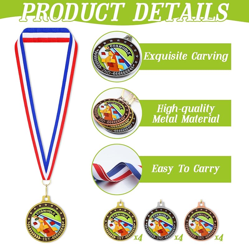 Variation of THIS listing: 12 Pcs Cornhole Medals with Red White Blue Neck Ribbons