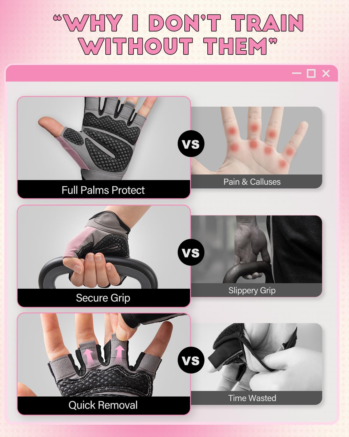 VINSGUIR Workout Gloves for Men and Women, Weight Lifting Gloves with Excellent Grip, Lightweight for Gym Exercise, Cycling, Cross Training, Pull ups, Fitness, Climbing and Rowing