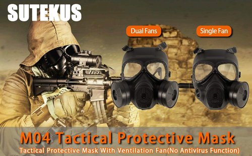 Sutekus M04 Airsoft Mask Full Face Skull CS Mask with Fan (2 Fans)