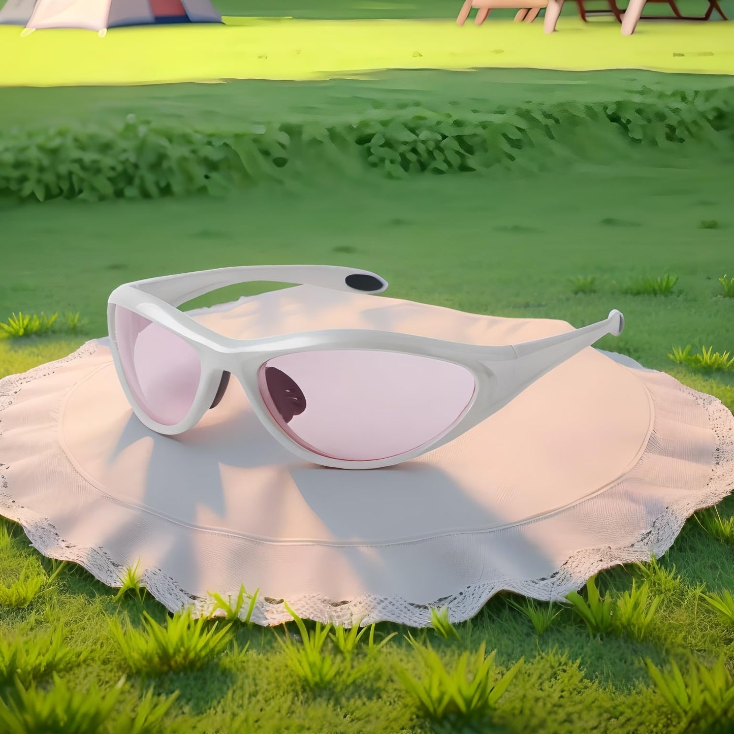 ADE WU Trendy Rave Sunglasses for Women Men Wraparound Lightweight Sporty Sun Glasses for Cycling Running, Pearl White Frame Pink Lense