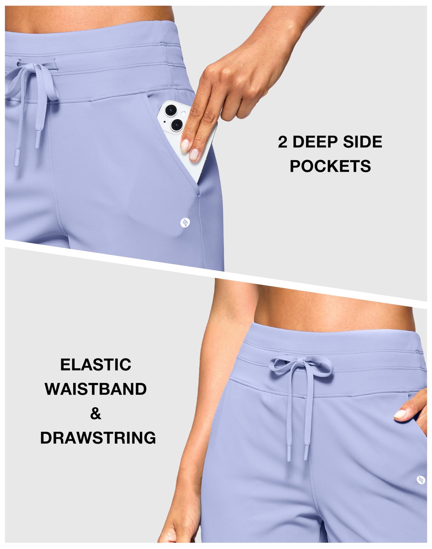 SANTINY Women's Bermuda Long Shorts with Pockets Drawstring High Waisted Athletic Knee Length Shorts for Women Walking Casual Workout (Lavender_L)