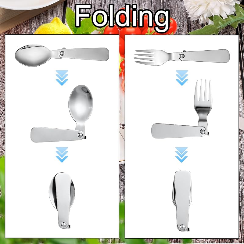 4 Colossal Folding Spoons & 4 Folding Forks for Thermos Funtainer 10oz – 8 Pcs Stainless Steel Set - Variation 8