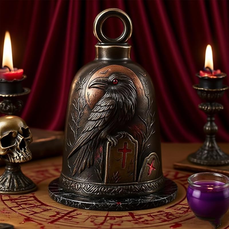 Blood Moon Cemetery Crow Motorcycle Guardian Bell 3D Skull & Crow