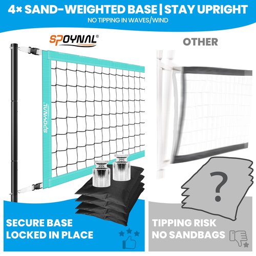 SPOYNAL Pool Volleyball Net Set for Inground Pools – Adjustable Length 15ft to 32ft Outdoor Water Volleyball, Portable Volleyball Net with 4 Sandbags, LED Lights & 2 Glow in The Dark Volleyballs
