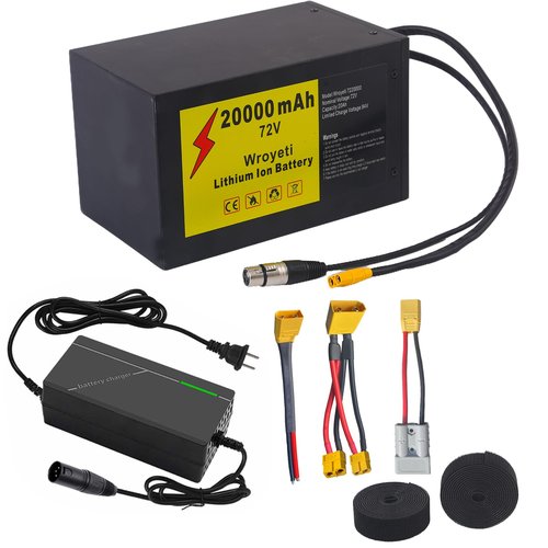 Wroyeti 72V 20Ah Electric Bike Lithium Ion Battery with Metal Case 72V Battery XT90 Extension Cord, XT90 Connector, Anderson Connector for 200-3000W Motor