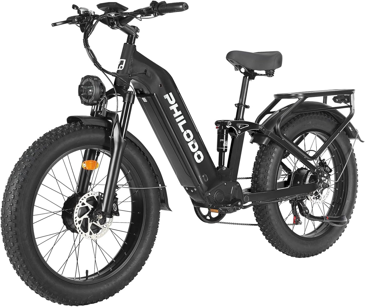 PHILODO Falcon 60V 32AH Off-Road Electric Bike 45MPH - 5000W Peak Dual Motor Hunting Ebike, Fat Tire Full Suspension Dirt Bike for Adults, Long Range Snow/Sand Electric Bicycle