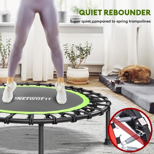 ONETWOFIT 42"/45" Rebounder Trampoline for Adults, Silent Mini Trampoline Indoor Exercise Fitness Trampoline Bungee Rebounder Workout Max Load 330lbs (42IN-Green)