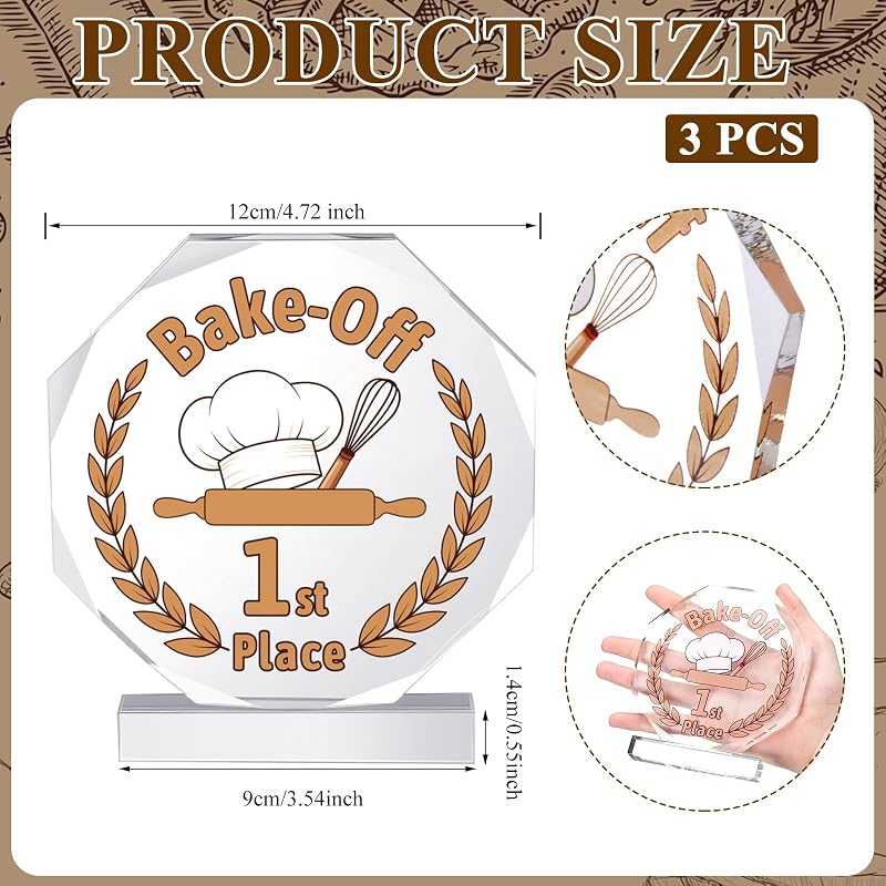Bakery Bake Off Trophy Set - 3 Acrylic Trophies with Chef Hat Design (Variation: Chef Hat)
