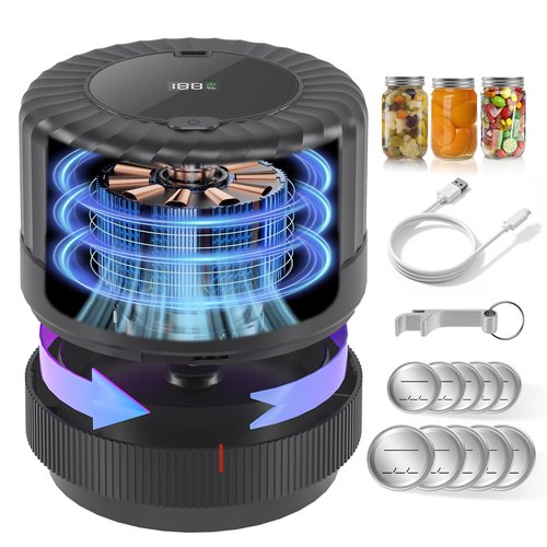 SelePow VP06+ Mason Jar Vacuum Sealer, Electric Vacuum Sealer for Jars with Wide and Regular Mouth Mason Lids, Cordless Handheld Jar Vaccum Sealer for Food Storage, Ideal Present for Mom, Wife, Black