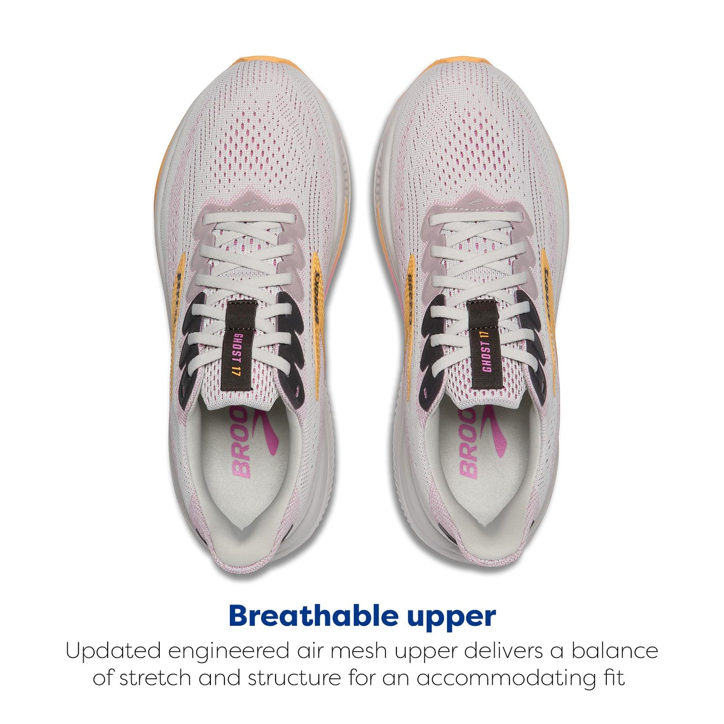 Brooks Women’s Ghost 17 Neutral Running Shoe - Oyster/Apricot/Pink - 5.5 Wide
