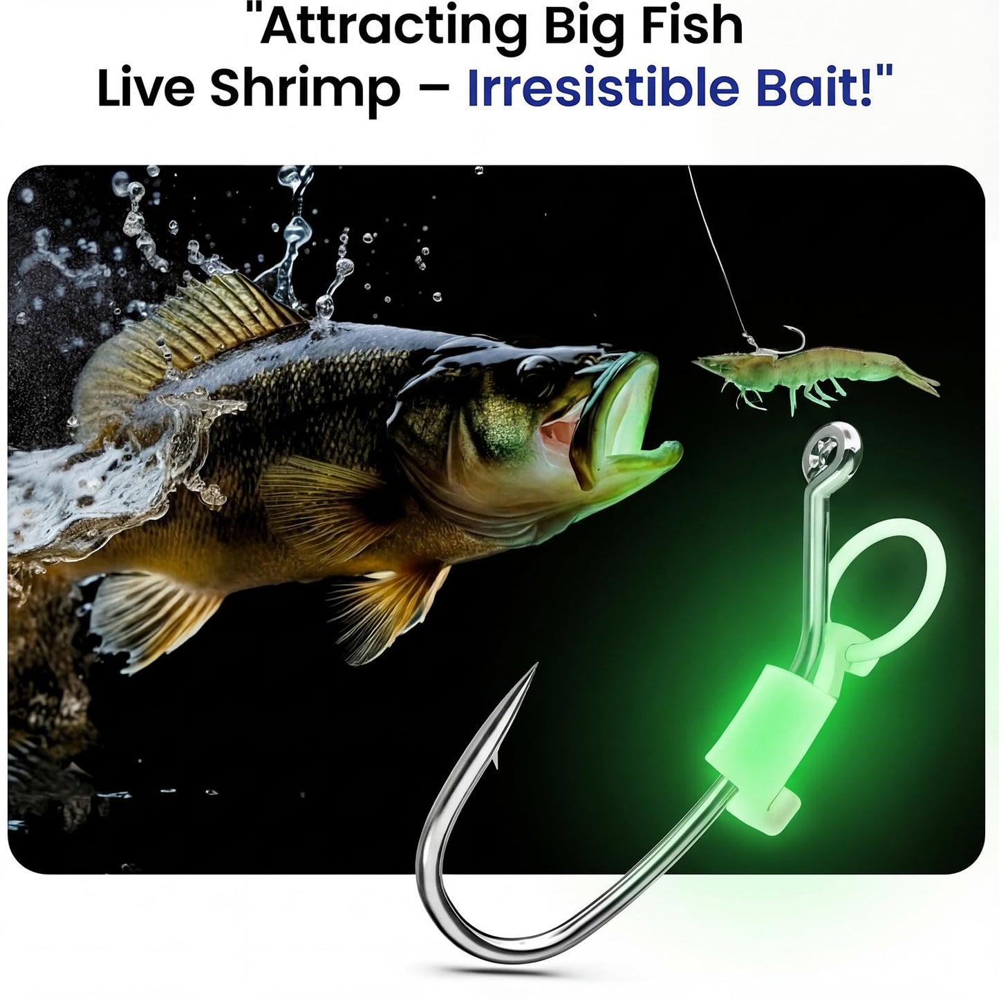 Motionchic 30 Pcs Luminous Live Shrimp Hooks Bulk Fishing Bait Hooks with Barbed High Carbon Steel Corrosion Resistant Sizes 15 16 17 18 20 for Bass Groupers Pike Catfish More Saltwater Freshwater