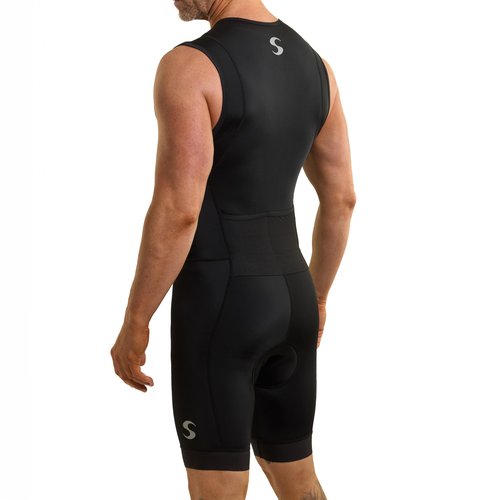 Synergy Triathlon Tri Suit - Men's Race Sleeveless Trisuit (Black/Ink, Large)