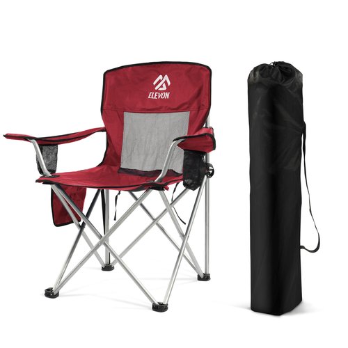 Elevon Folding Camping Chairs, Portable Outdoor Beach Chair for Adults with Carry Bag & Cup Holder, Foldable Lawn Chair with Mesh Backrest for Camp Fishing Hiking Travel Picnic Sports, Burgundy