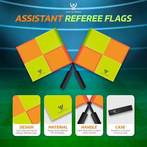 Great Call Athletics | Soccer Referee Flag Pro Set With Case | Water Proof Assistant Linesman Yellow Orange Checker Style