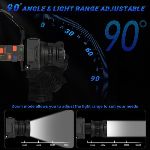 WARKAR LED Headlamp Flashlight, 1100 Lumens Super Bright Rechargeable Headlight with White Red Light | 9 Modes | Zoomable | Waterproof Motion Sensor Head Lamp for Camping Running Hunting Car Repair