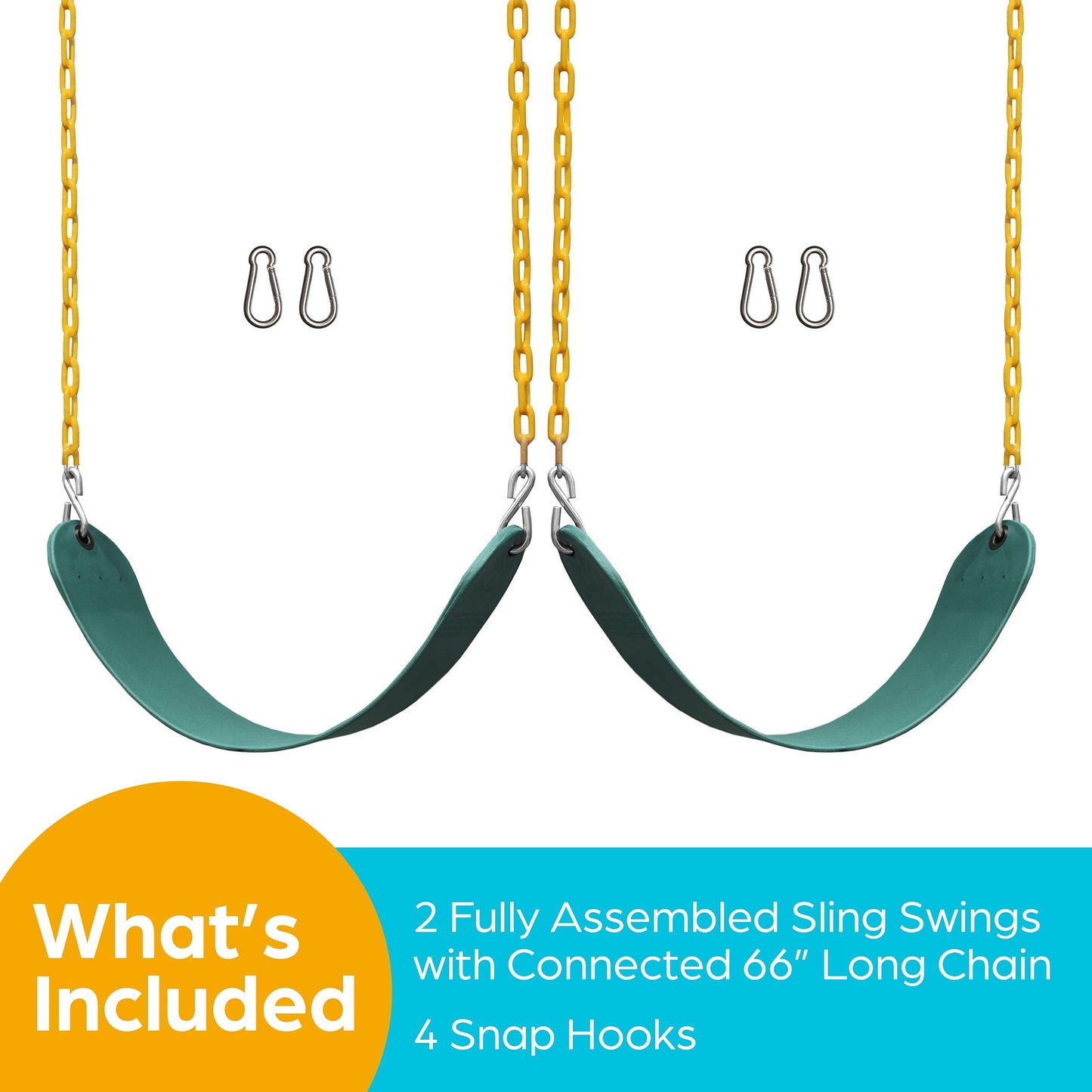 Jungle Gym Kingdom Swings for Outdoor Swing Set - Pack of 2 Swing Seat Replacement Kits with Heavy Duty Chains - Backyard Swingset Playground Accessories for Kids (Green)