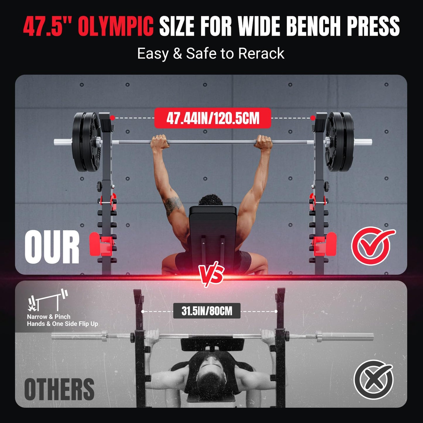 Yoleo 1980LBS Weight Bench with Rack - Bench Press Set, Leg Extension, Preacher Curl & Flat/Incline/Decline Full Body Workout Bench, Adjustable Olympic Weight Benches for Home Gym(47.44IN WIDE GRIP)