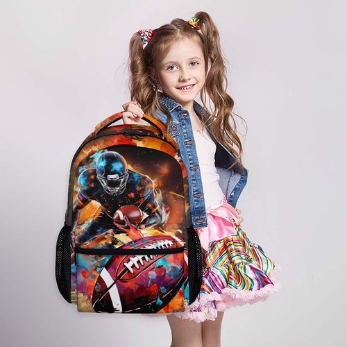 Homexzdiy Football School Backpack for Boys, Football Backpacks for Kids Students Age 6-18, Kids Bookbag for Primary, Middle High School, 17 Inch Large Capacity Schoolbag Supplies Gifts