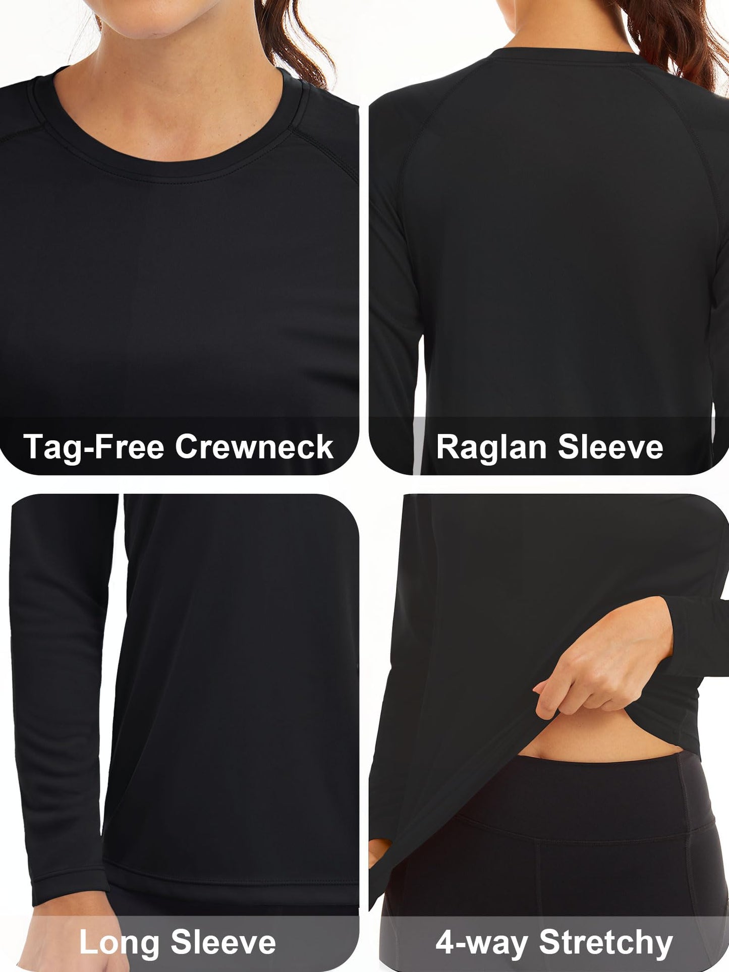 MAGCOMSEN Hiking Shirts for Women Lightweight UV Shirts UPF 50+ Womens Swim Shirts Rash Guard Women Long Sleeve Fishing Shirts for Women Running Black